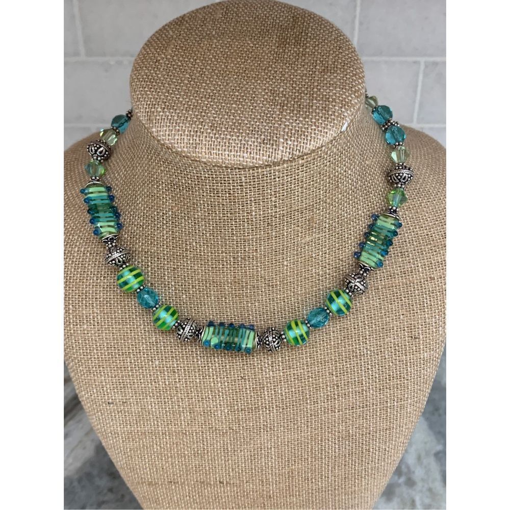 Venetian Glass Crystal Bali Sterling Silver Necklace #Italy